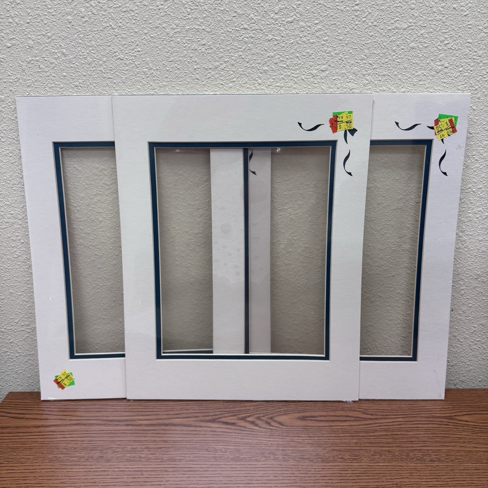 3 Piece Prime Arts Blue Bow Cottagecore Photo Mat Set 11" X  14"